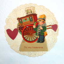 Vintage 1931 Valentine Card Mechanical Boy w/ Birds Wagon Own True Love Germany - $29.99