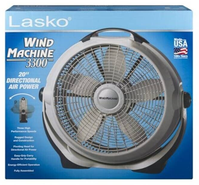 Primary image for Lasko #3300 120V 82W 2000 CFM 3-Speed Plastic Indoor Floor Fan 20'' in, Gray