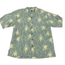 Tommy Bahama Mens Silk Hawaiian Shirt Size L Green Yellow Hibiscus Floral Aloha - £21.33 GBP