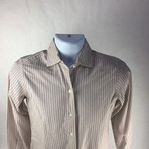 Faconnable Mens Button Front Shirt Ivory Brown Stripe Long Sleeve 100% Cotton XS - £12.54 GBP