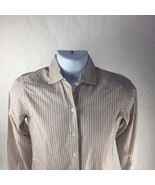 Faconnable Mens Button Front Shirt Ivory Brown Stripe Long Sleeve 100% C... - $15.99