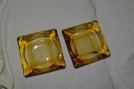 Set of 2 Vintage Square Amber Glass Ashtrays 4 ½ Inch - £9.48 GBP