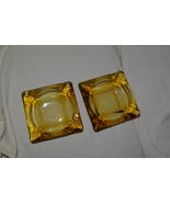 Set of 2 Vintage Square Amber Glass Ashtrays 4 ½ Inch - £9.48 GBP