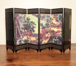 Vintage Chinese Black Lacquer Hand Painted Table Folding Screen (3506) - £71.30 GBP