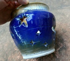 glazed planter Blue with stars 5.5X5.5&quot; small succulent orchid candle ho... - €32,68 EUR