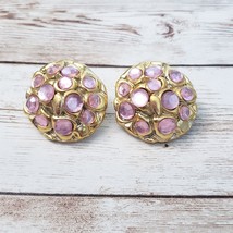Vintage Clip On Earrings Light Pinky Purple Gems &amp; Gold Tone 1.25&quot; - £11.08 GBP