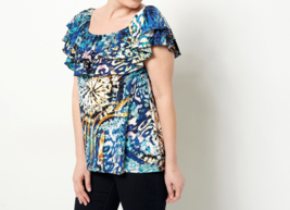 Attitudes by Renee Illusions Como Jersey Double Ruffle Top- Starry Night, XL - £17.06 GBP