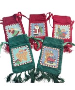 Lot 5 Vintage Corduroy Christmas Gift Bags u 7 x 4 Drawstring Closure Re... - $27.99