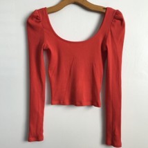 Topshop T-Shirt 4 Red Cherry Rib Knit Crop Top Long Sleeve Square Neck Pullover - £13.76 GBP