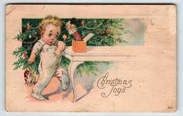 Christmas Postcard Boy Child With Jack In The Box Toy X-mas Tree 1921 Series 501 - $8.08