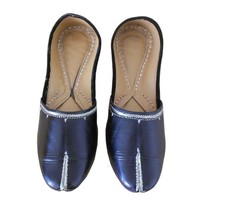 Women Shoes Jutties Indian Handmade Leather Khussa Ballerinas Black Mojari US 7 - £31.96 GBP