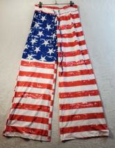 Floral Blooming Capri Pants Women Medium Multi American Flag Print Elastic Waist - £11.82 GBP