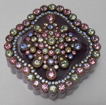 JOAN RIVERS Vintage BROOCH Pin &amp; Trinket Box Rhinestones &amp; Enamel Purple... - £51.11 GBP