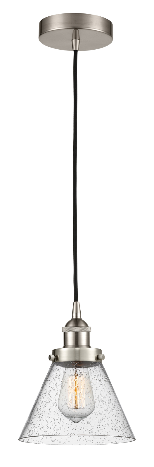 Mini Pendant Cone 8&quot; Brushed Satin Nickel Edison Seeded Seedy 616-1PH-SN... - $115.74