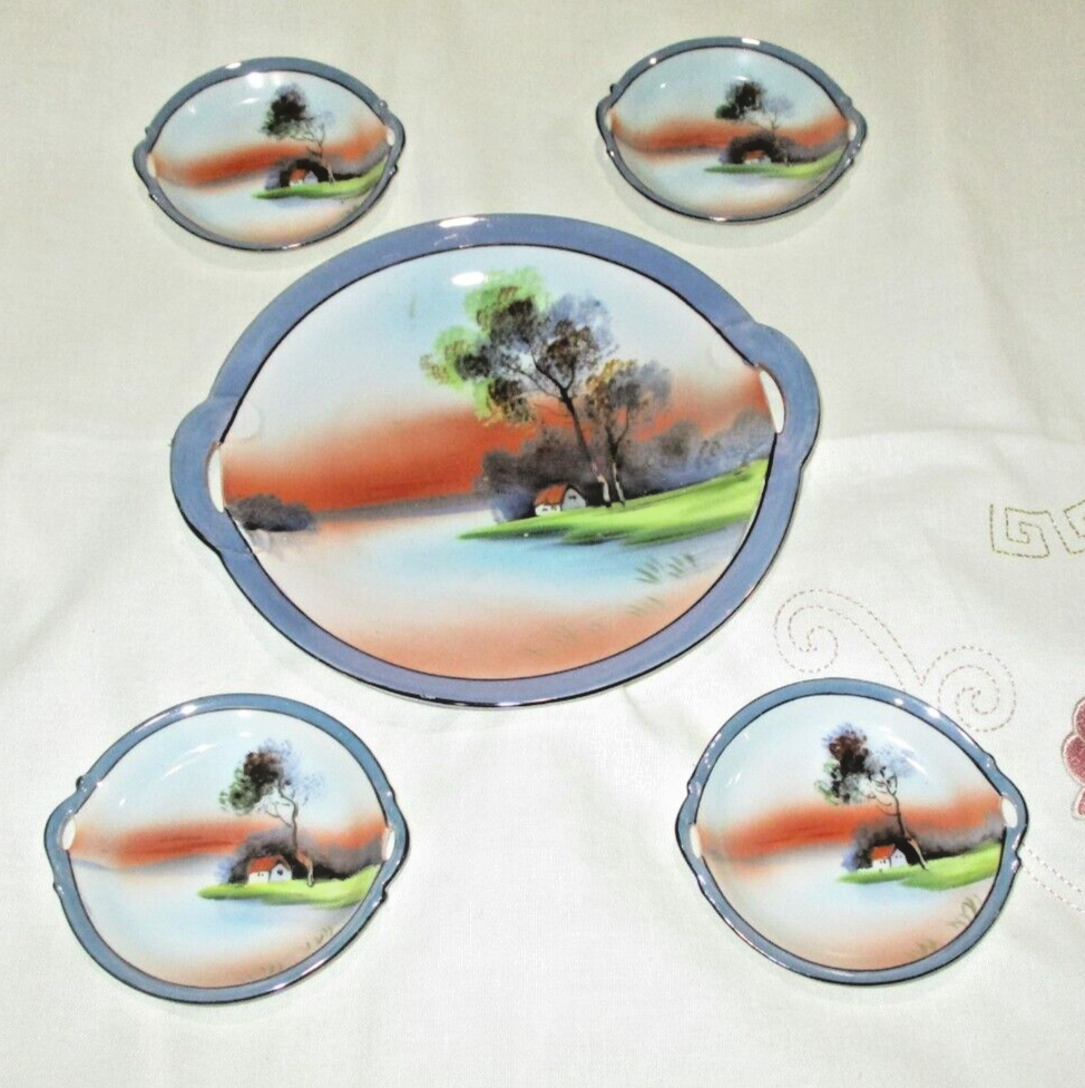 Vintage  Noritake M Handpainted Plate & Mini Plates Peaceful Lake Scenes Set 5 - $14.11