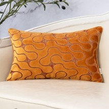 Yangest Orange Yellow Lumbar Throw Pillow Cover Wavy Line Luxury, 12X20 Inch. - £25.04 GBP