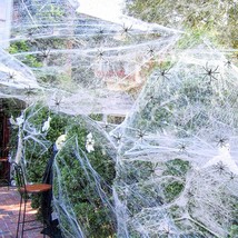 Spider Webs Halloween Decorations Outdoor - 1000 sqft Cobweb Decor w/60 Fake Spi - £12.62 GBP