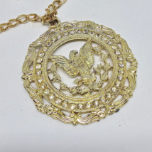 Vintage Royal Eagle Gold Tone Rhinestone Medallion Pendant Whiting Davis Chain - £27.83 GBP