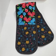 Long two Handed Oven Pot Holder Roses and Flower Pattern - $15.00