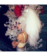 Holographic Burning Man Shiny Rhinestone White Wig Headdress Head Pieces... - $200.00