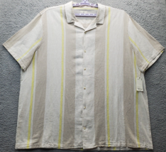 Mutual Weave Shirt Mens 3XLT Multi Striped Linen Short Sleeve Collar Button Down - £21.47 GBP