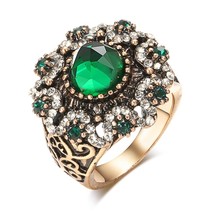 Hot Green Natural Stone Antique Rings For Women Vintage Wedding Jewelry Boho Cry - £6.56 GBP