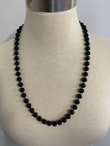 Vintage Black Glass Round Beaded Strand Necklace with Silver Clasp, 26&quot; - £6.82 GBP
