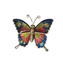 Vintage Multicolor Glitter Enamel Tin Butterfly Brooch Pin Gold Tone - £9.81 GBP