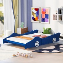 Full Size Race Car-Shaped Platform Bed with Wheels, Blue - $213.80