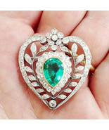 2.10ct Diamond Emerald 14k Yellow Gold Halloween Gift Bridal Brooch - £1,428.09 GBP