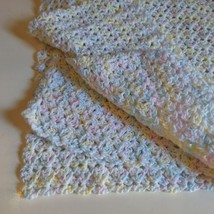 Baby Blanket Knit Crochet Light Pastel 26 x 36 Small Pink Yellow Shower Gift - £6.76 GBP