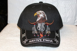 Bull Skull Eagle Feathers Native Pride Indian Baseball Cap ( Black ) - £9.02 GBP