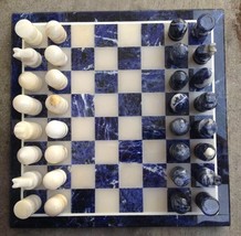 Handmade Sodalite &amp; White Marble Chess Set - Luxury Stone Board &amp; Pieces... - $828.97