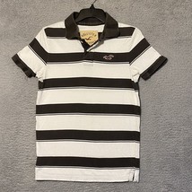 Hollister Mens Small Gray White Striped Short Sleeves Polo Shirt - $10.89