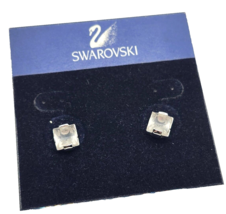 Swarovski Crystal Square White Zircon Stud Earrings w/ 14K Gold Posts - £19.46 GBP