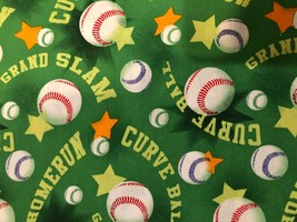 Spring Creative Baseball 100% cotton fabric Green 1/2 yard Home Run Slugger Ball - £5.43 GBP