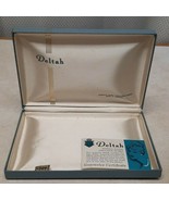 Vtg DELTAH Jewelry Box Blue Vinyl?Covered Metal Box Satin Guarantee 7&quot; x... - £7.93 GBP