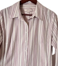 Merona Women&#39;s Top XL Pink White Silver Vertical Stripes Button Front 3/4 Sleeve - £12.57 GBP