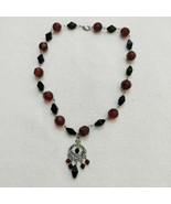 Faceted Chunky Red Black Linked Bead Silver Pendant Necklace 20&quot; Long St... - £10.52 GBP