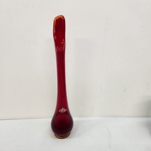 Viking Ruby Red Swung Vase 11.5&quot; Amberina Edge &amp; Base w Cadmium GLOWS Orange MCM - £35.95 GBP
