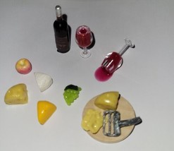 Dollhouse Wine And Cheese Set Cheese Quarters Sliced Spilled Wine - £7.27 GBP