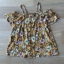 Torrid Yellow Floral Gauze Smocked Cold Shoulder Blouse - Size 2X (18/20... - $26.11