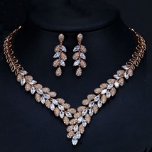 CWWZircons Luxury White Gold Color Royal Blue CZ Stone Wedding Necklace Earrings - £44.82 GBP