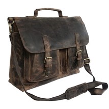 18&quot; Inch Retro Buffalo Hunter Leather Laptop Messenger Bag Office Briefc... - £116.48 GBP