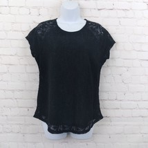 Chaps Blouse Womens Medium Black Floral Lace Short Sleeve Pullover Lined Top - £9.96 GBP