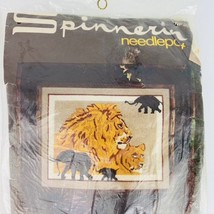 Spinnerin African Plains Lions Elephants Needlepoint Kit 14 x 18 Printed  - £47.36 GBP