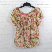Sunny Leigh Blouse Womens Large Yellow Pink Short Sleeve Off The Shoulder Boho - £14.05 GBP