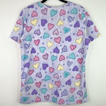 Simply Basic Button Front Heart Print Patterned Scrub Top Shirt Size Sma... - $6.92