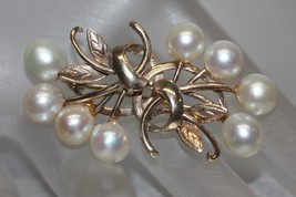 Vintage 14K Rose Gold Floral Des Eight Pearl Brooch Pin 8.8 grams - £284.69 GBP