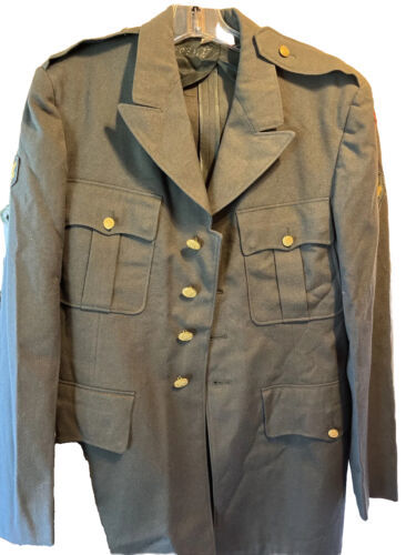 Primary image for US Army Class A 1956 Men’s 40L Olive Green Dress Uniform Patch Vintage Wool Coat